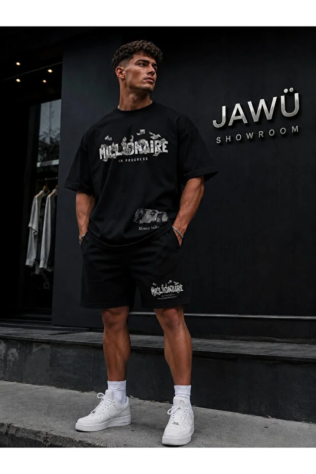 MİLİONARE Baskılı Oversize Premium Pamuklu T-shirt-Şort TAKIM